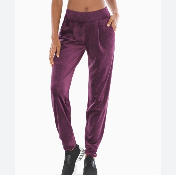 Soma Pants - SOMA Velour Jogger Pants Bordeaux XL pull-on soft plush comfort tapered leg